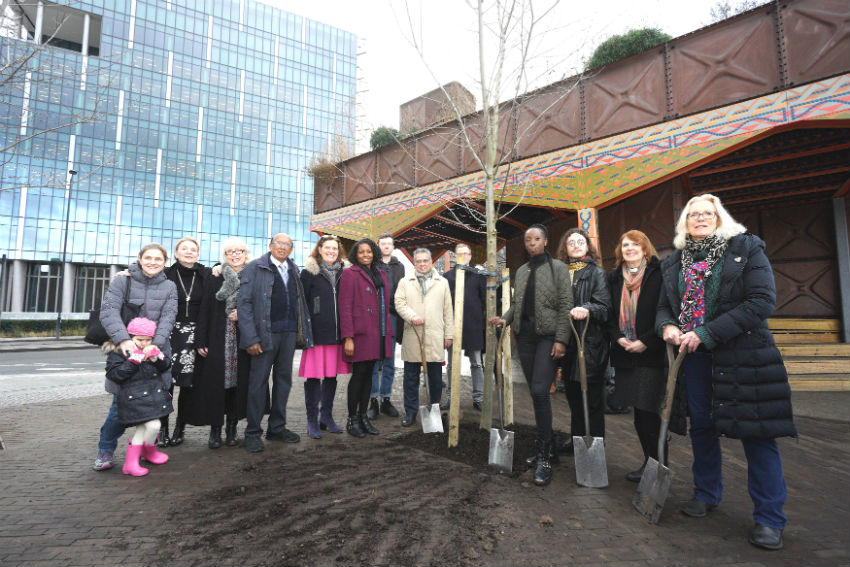 Cllrs Govindia and Sutters with tree planters in Nine Elms