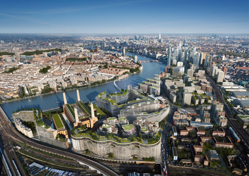 Aerial CGI of preferred nine elms pimlico bridge