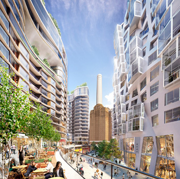 Artists impression of Nine Elms on the South Bank shopping area