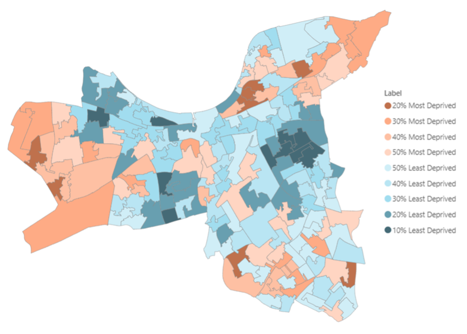 Map showing areas of deprivation in Wandsworth, 2019