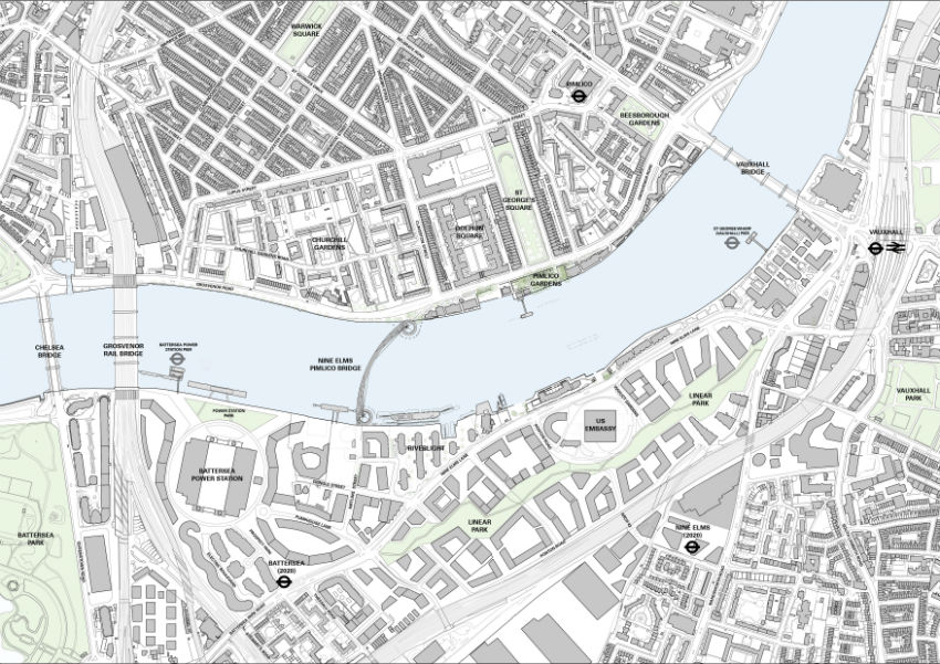 Nine Elms Pimlico Bridge preferred location map