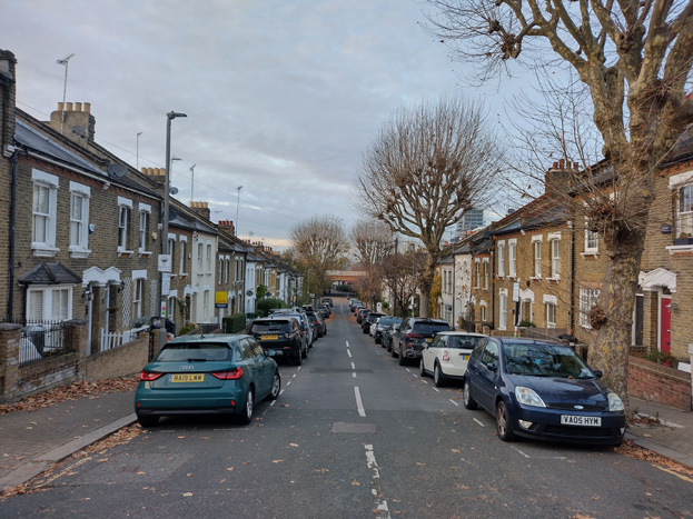 Fig. 17: The view from Bramford Road terminates with the railway bridge – taller building development is visible projecting above the terrace to the east. Redevelopment of the site immediately north of the bridge will introduce further tall buildings into this view