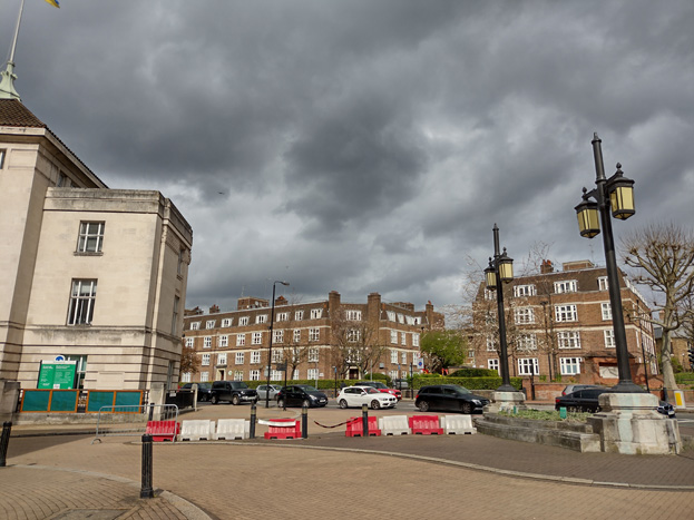 Fig. 72: Town Hall Entrance addressing the junction, with inter-war housing