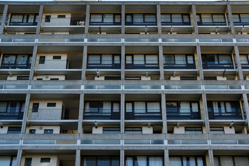 Fig. 89: slab block elevation showing the maisonettes with their concrete frame