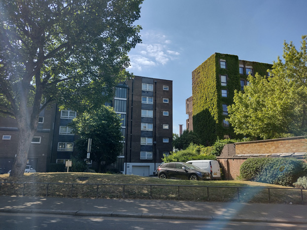 Fig: 74: The greenery of Valiant House softens its appearance, but the placement and scale of the buildings prohibits experiencing the Thames beyond