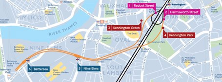 Nine Elms transport map