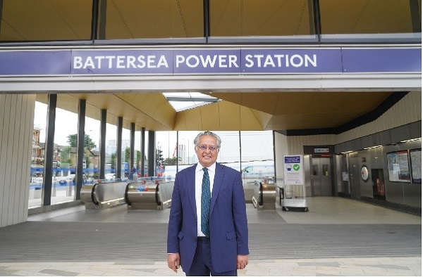 Cllr Govindia outside Battersea Power Station Tube