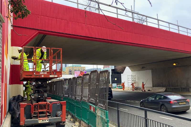 Swandon Way rail bridge is being painted bright colours