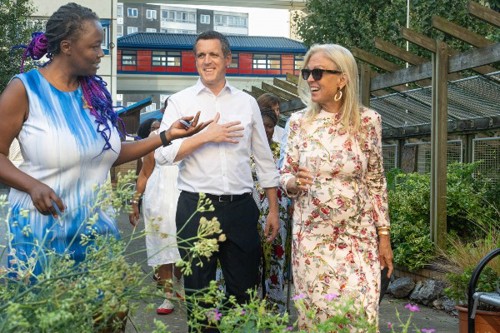 (l-r) Wandsworth Council deputy leader Kemi Akinola, Leader Simon Hogg, Ambassador Hartley